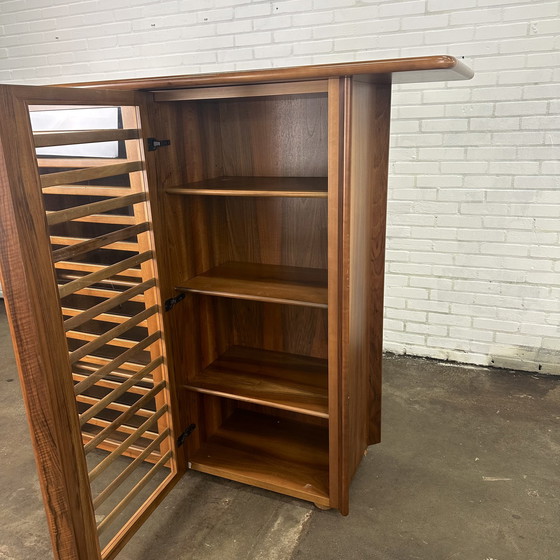 Image 1 of Tall Italian vintage sideboard cabinet with walnut wood and glass