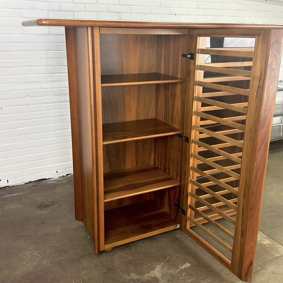 Image 1 of Tall Italian vintage sideboard cabinet with walnut wood and glass