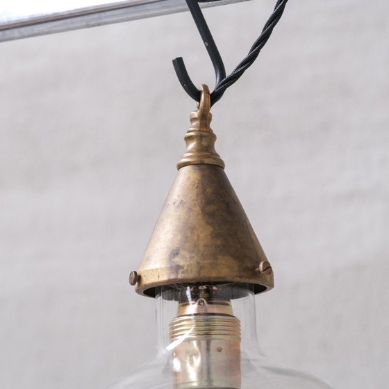 Image 1 of Vintage glass and brass pendant lamp, France 1960