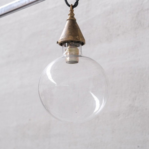 Vintage glass and brass pendant lamp, France 1960