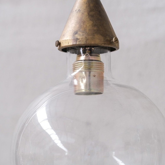 Image 1 of Vintage glass and brass pendant lamp, France 1960