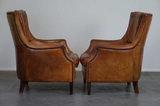 Set of two sheep leather armchairs