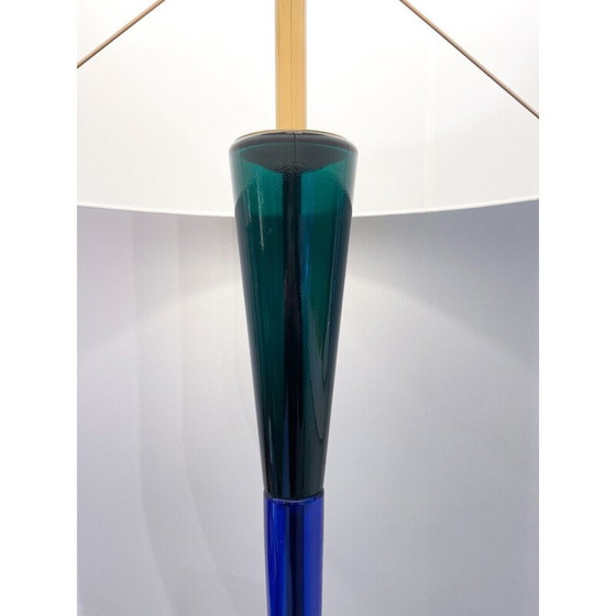 Image 1 of Mid-century blue and green Murano glass floor lamp by Fulvio Bianconi for Venini, Italy 1950s
