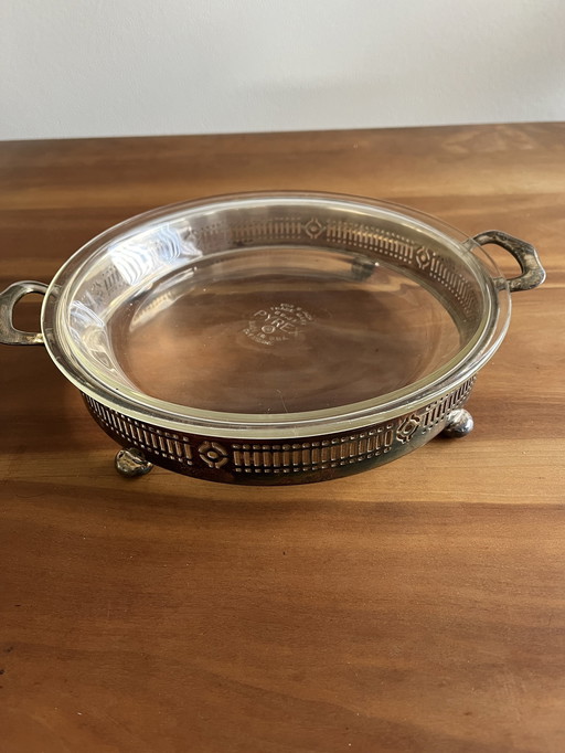 Pyrex Oven Dish With Silver Holder