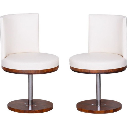 Pair of vintage rosewood and leather armchairs, 1920