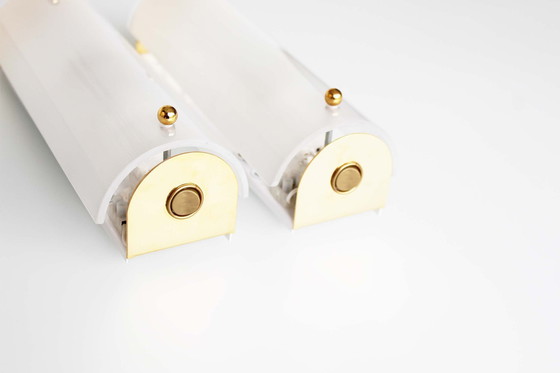 Image 1 of 2 lampade da parete vintage in ottone e opalino