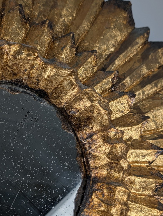 Image 1 of Double-Layered Sunburst Mirror In Wood And Gold Leaf