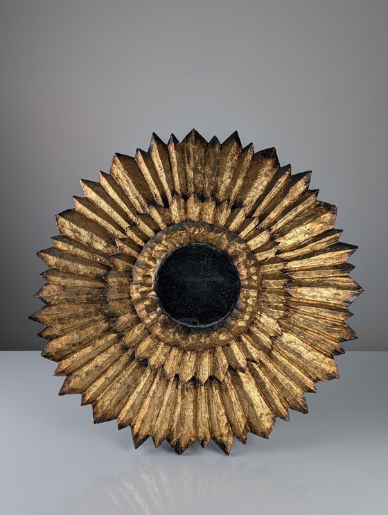 Image 1 of Double-Layered Sunburst Mirror In Wood And Gold Leaf