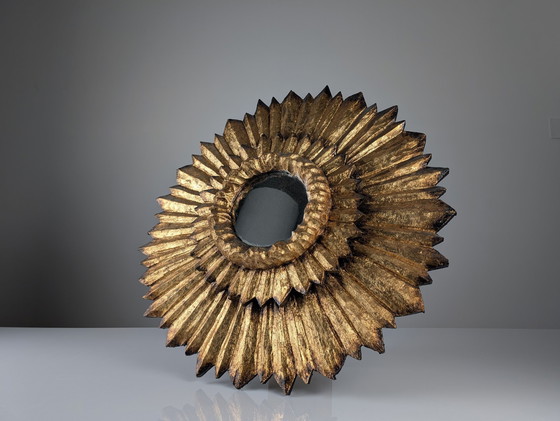 Image 1 of Double-Layered Sunburst Mirror In Wood And Gold Leaf