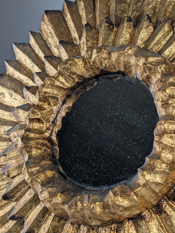 Image 1 of Double-Layered Sunburst Mirror In Wood And Gold Leaf