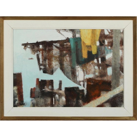 Image 1 of Oil on canvas vintage "Abstract landscape" by Georg Poulsen, Denmark 1997