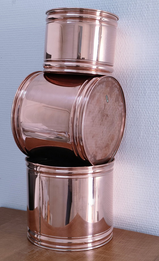 Image 1 of Tre vasi cilindrici in rame, design vintage olandese