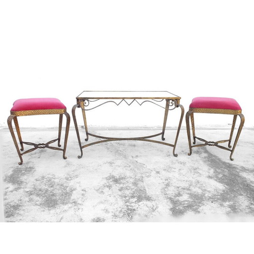 Vintage wrought iron chess coffee table set by Luigi Colli, Italy 1940