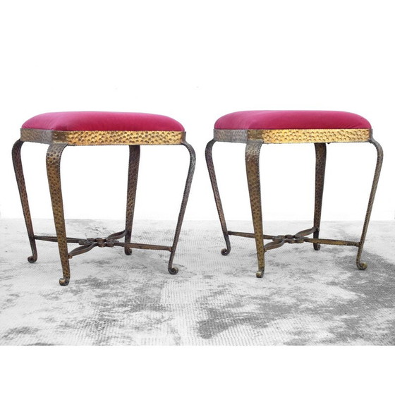 Image 1 of Vintage wrought iron chess coffee table set by Luigi Colli, Italy 1940