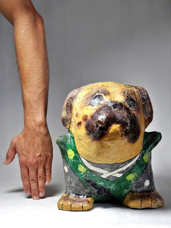 Image 1 of Antique Cardboard Mascot Dough Dog Hand-Painted Folk Art