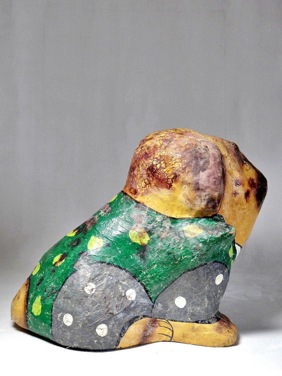 Image 1 of Antique Cardboard Mascot Dough Dog Hand-Painted Folk Art