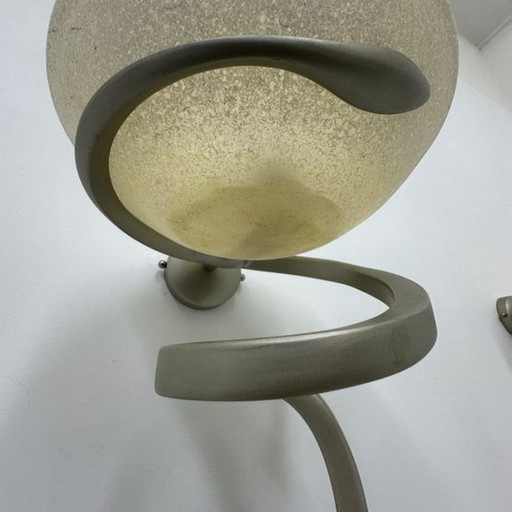 "2x Enzo Ciampalini "Teo" Wall Lamps Aluminum Glass, 1970s"