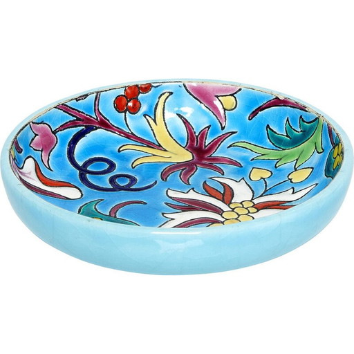 Vintage turquoise blue glazed ceramic round bowl, 1950