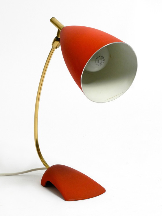 Image 1 of Rare Cosack Mid Century Table Lamp With Red Fine Wrinkle Finish And Brass Neck