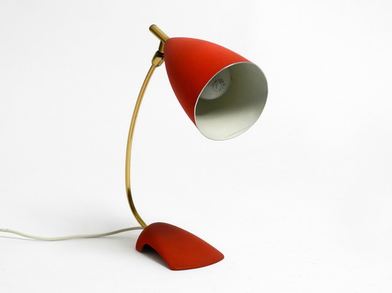 Image 1 of Rare Cosack Mid Century Table Lamp With Red Fine Wrinkle Finish And Brass Neck