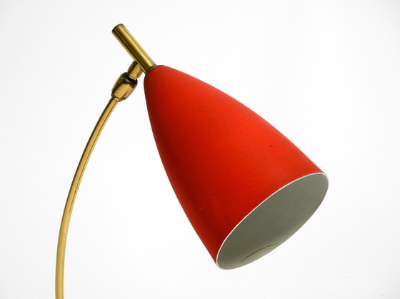 Image 1 of Rare Cosack Mid Century Table Lamp With Red Fine Wrinkle Finish And Brass Neck