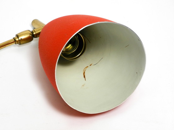 Image 1 of Rare Cosack Mid Century Table Lamp With Red Fine Wrinkle Finish And Brass Neck