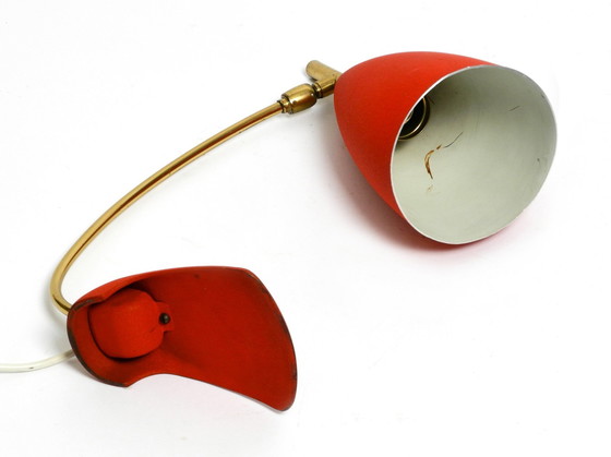 Image 1 of Rare Cosack Mid Century Table Lamp With Red Fine Wrinkle Finish And Brass Neck