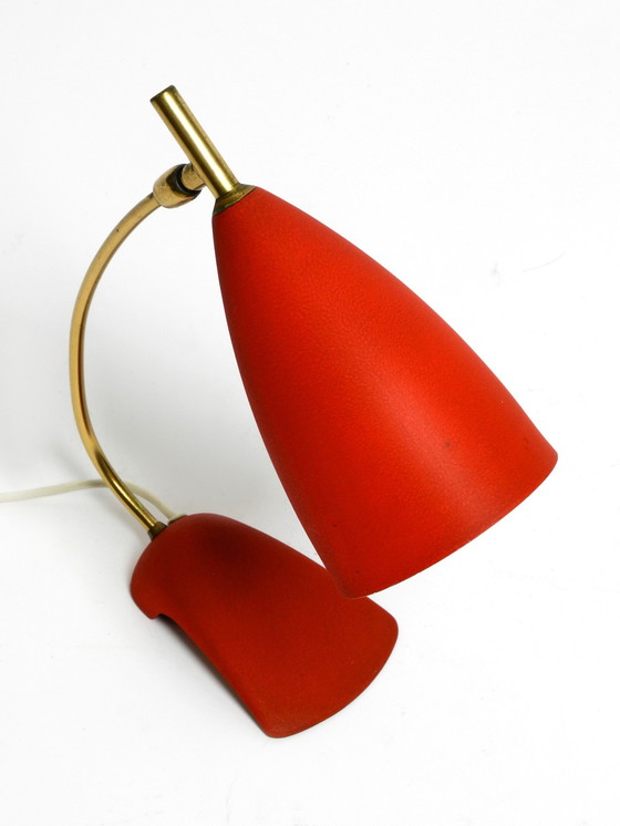 Image 1 of Rare Cosack Mid Century Table Lamp With Red Fine Wrinkle Finish And Brass Neck