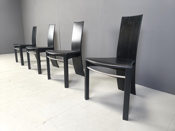 Image 1 of Curved Black Wooden Dining Chairs, 1980S