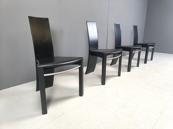 Image 1 of Curved Black Wooden Dining Chairs, 1980S