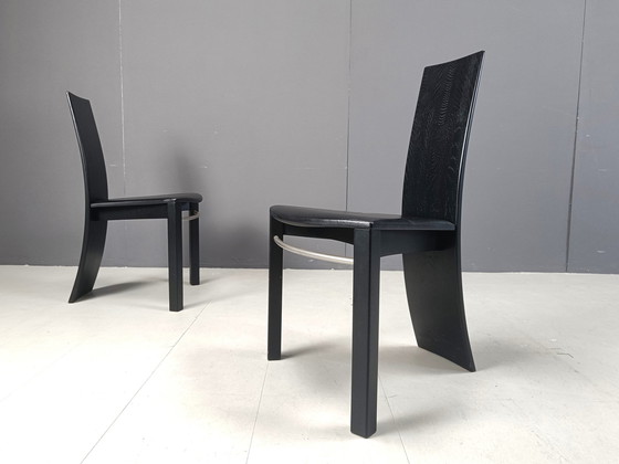 Image 1 of Curved Black Wooden Dining Chairs, 1980S