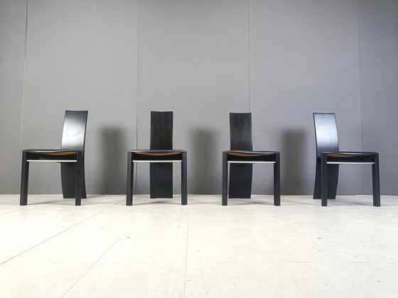 Image 1 of Curved Black Wooden Dining Chairs, 1980S