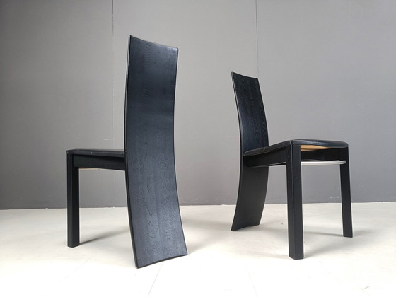 Image 1 of Curved Black Wooden Dining Chairs, 1980S