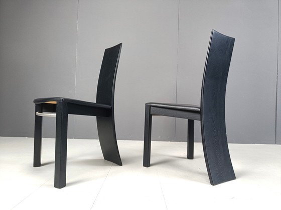 Image 1 of Curved Black Wooden Dining Chairs, 1980S