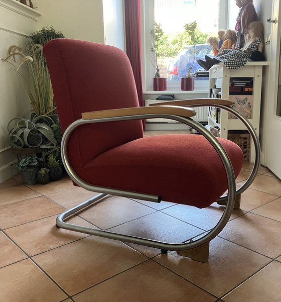 Image 1 of Fauteuil tubulaire Tubax avec accoudoirs en bois