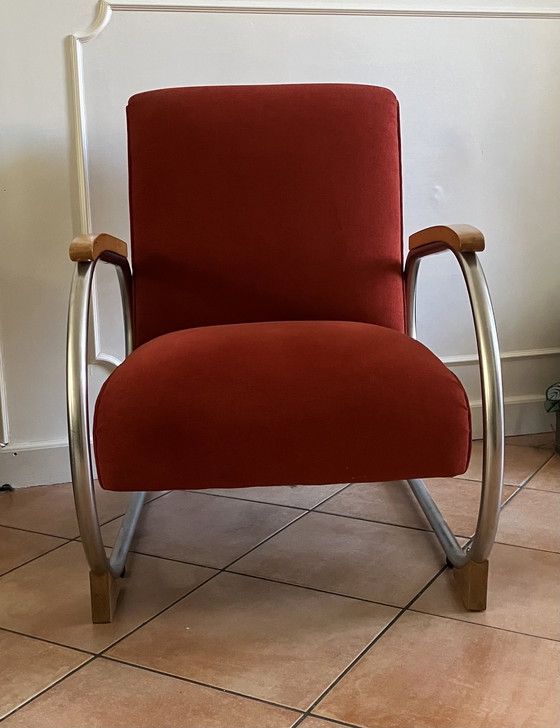 Image 1 of Fauteuil tubulaire Tubax avec accoudoirs en bois