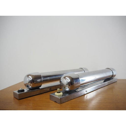 Pair of Bauhaus vintage chrome wall lamps, 1930s