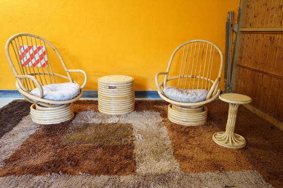 Image 1 of Italian table and armchair made of bamboo & rattan, 1950s, set of 4