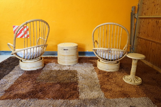 Image 1 of Italian table and armchair made of bamboo & rattan, 1950s, set of 4