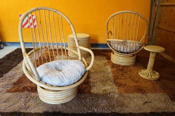 Image 1 of Italian table and armchair made of bamboo & rattan, 1950s, set of 4