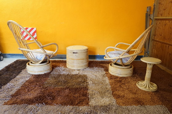 Image 1 of Italian table and armchair made of bamboo & rattan, 1950s, set of 4