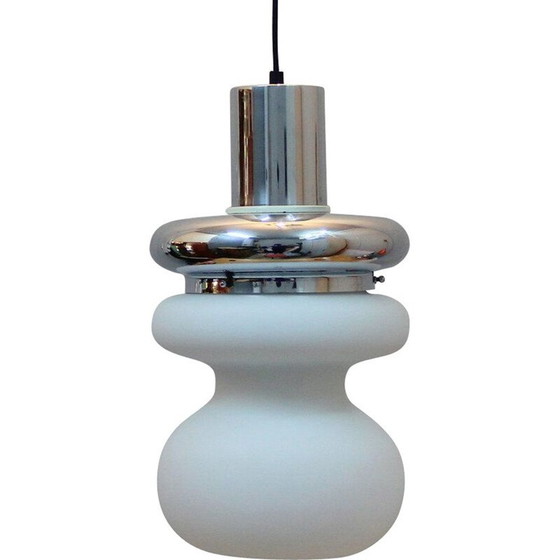 Image 1 of Lampada a sospensione vintage in opalino e cromo, Italia 1970