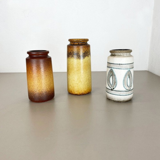 Image 1 of Set di 3 vasi vintage in ceramica di lava grassa "Multi-Color" di Scheurich, Germania, anni '70