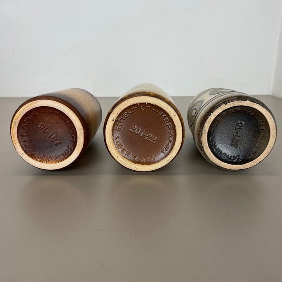 Image 1 of Set di 3 vasi vintage in ceramica di lava grassa "Multi-Color" di Scheurich, Germania, anni '70
