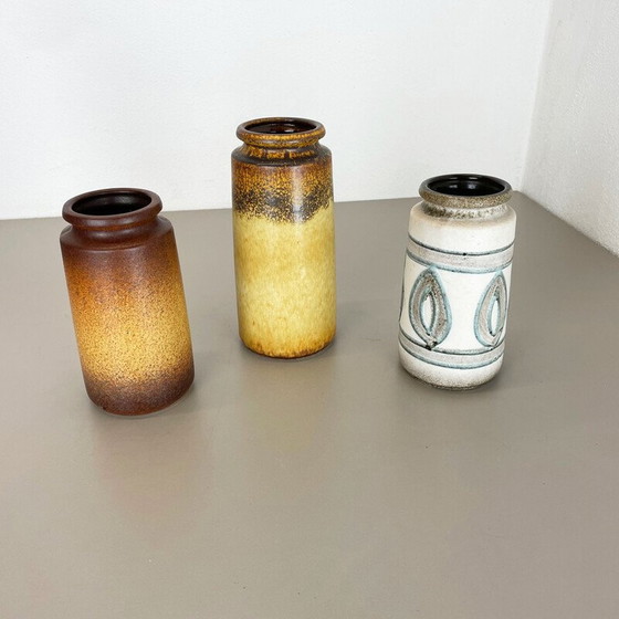 Image 1 of Set di 3 vasi vintage in ceramica di lava grassa "Multi-Color" di Scheurich, Germania, anni '70