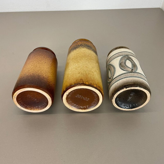 Image 1 of Set di 3 vasi vintage in ceramica di lava grassa "Multi-Color" di Scheurich, Germania, anni '70