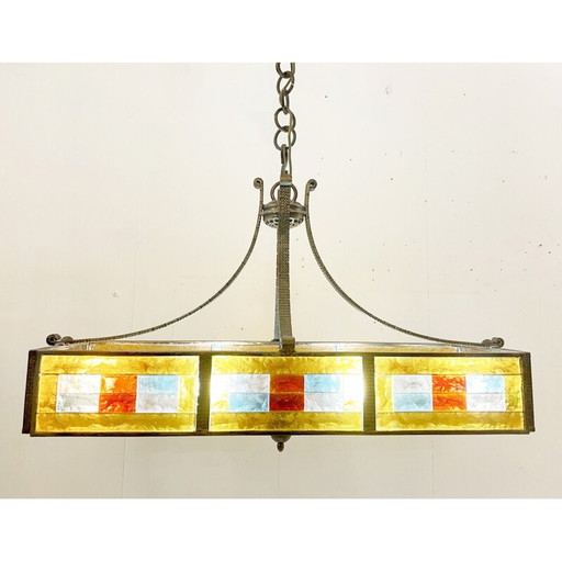 Vintage colored glass chandelier by Poliarte, Italy 1970