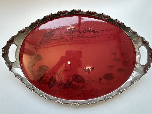 Tray Art Nouveau / Jugendstil Porcelain With Tin