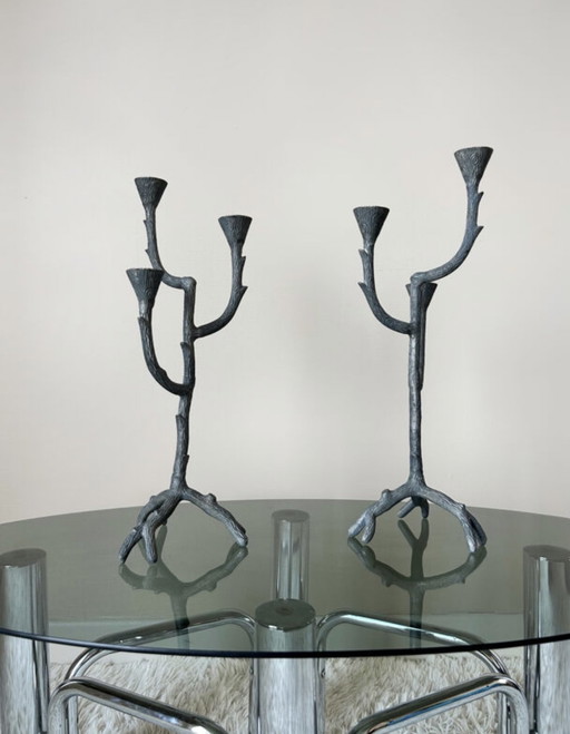 70's Aluminium Plant Design Candlesticks