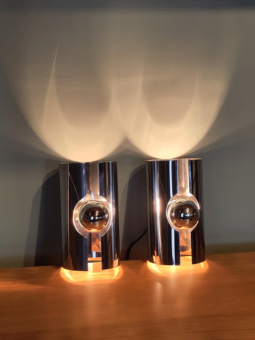 2X Wall Lights Polam Space Age Chrome